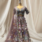 DUSTY MAUVE COLOUR, RESHAM THREADS USED IN APPLICATION OF FLORAL APPLIQUE WORK JIMMY CHOO READYMADE LEHENGA SET