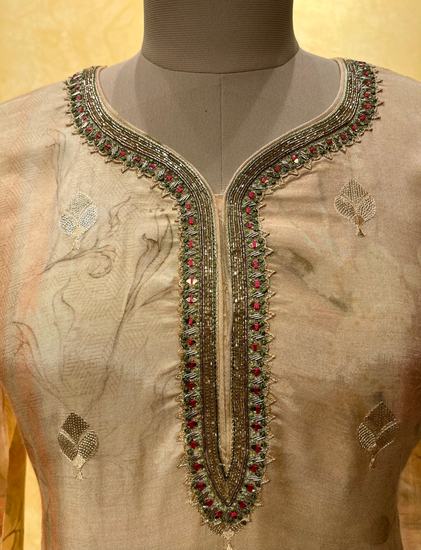 PASTEL YELLOW COLOUR MUSLIN SILK READYMADE HAND EMBROIDERED SUIT EMBELLISHED WITH CUTDANA & ZARDOZI WORK