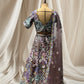 DUSTY MAUVE COLOUR, RESHAM THREADS USED IN APPLICATION OF FLORAL APPLIQUE WORK JIMMY CHOO READYMADE LEHENGA SET