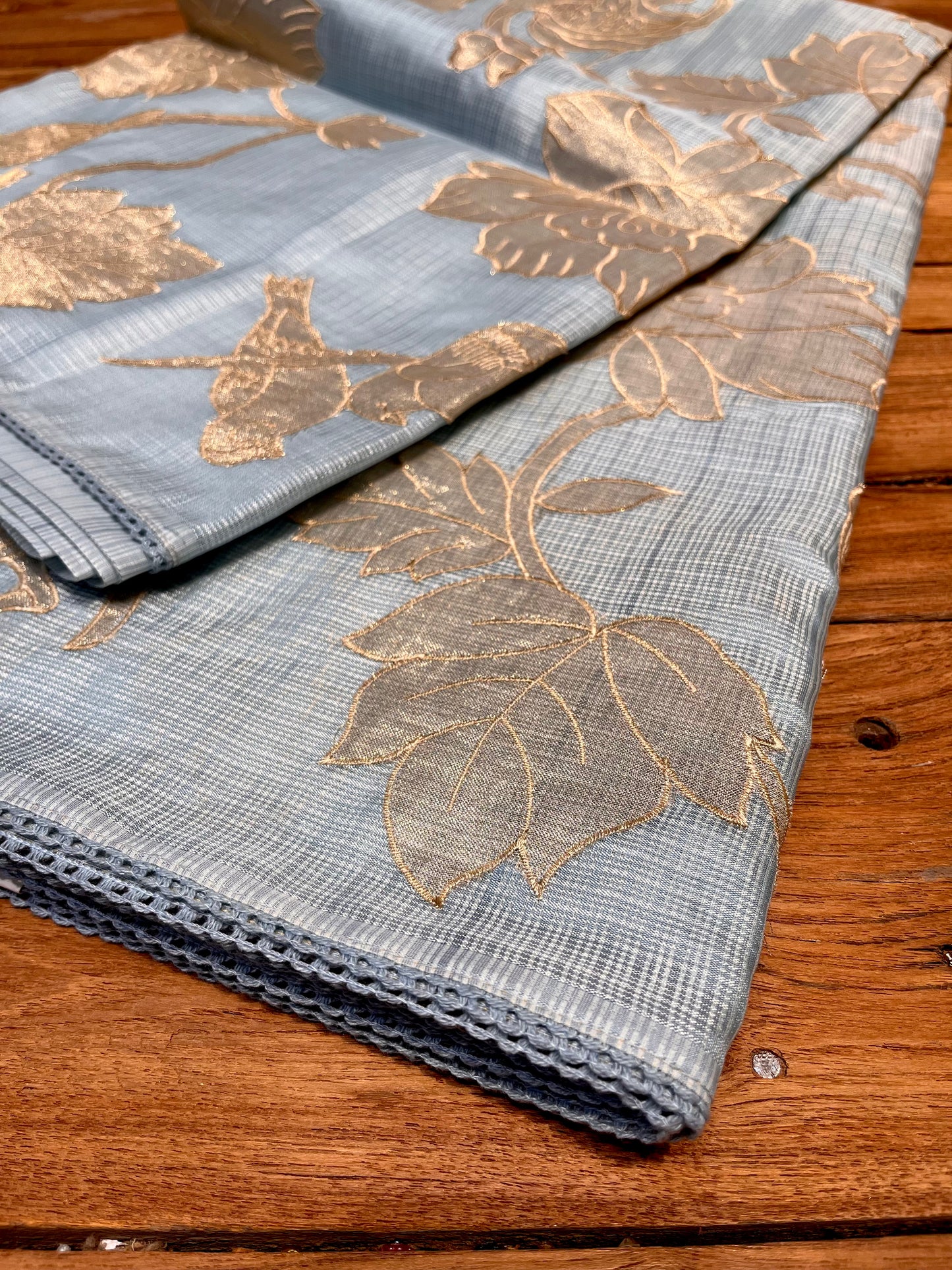 AQUA COLOUR KOTA SAREE WITH APPLIQUE WORK