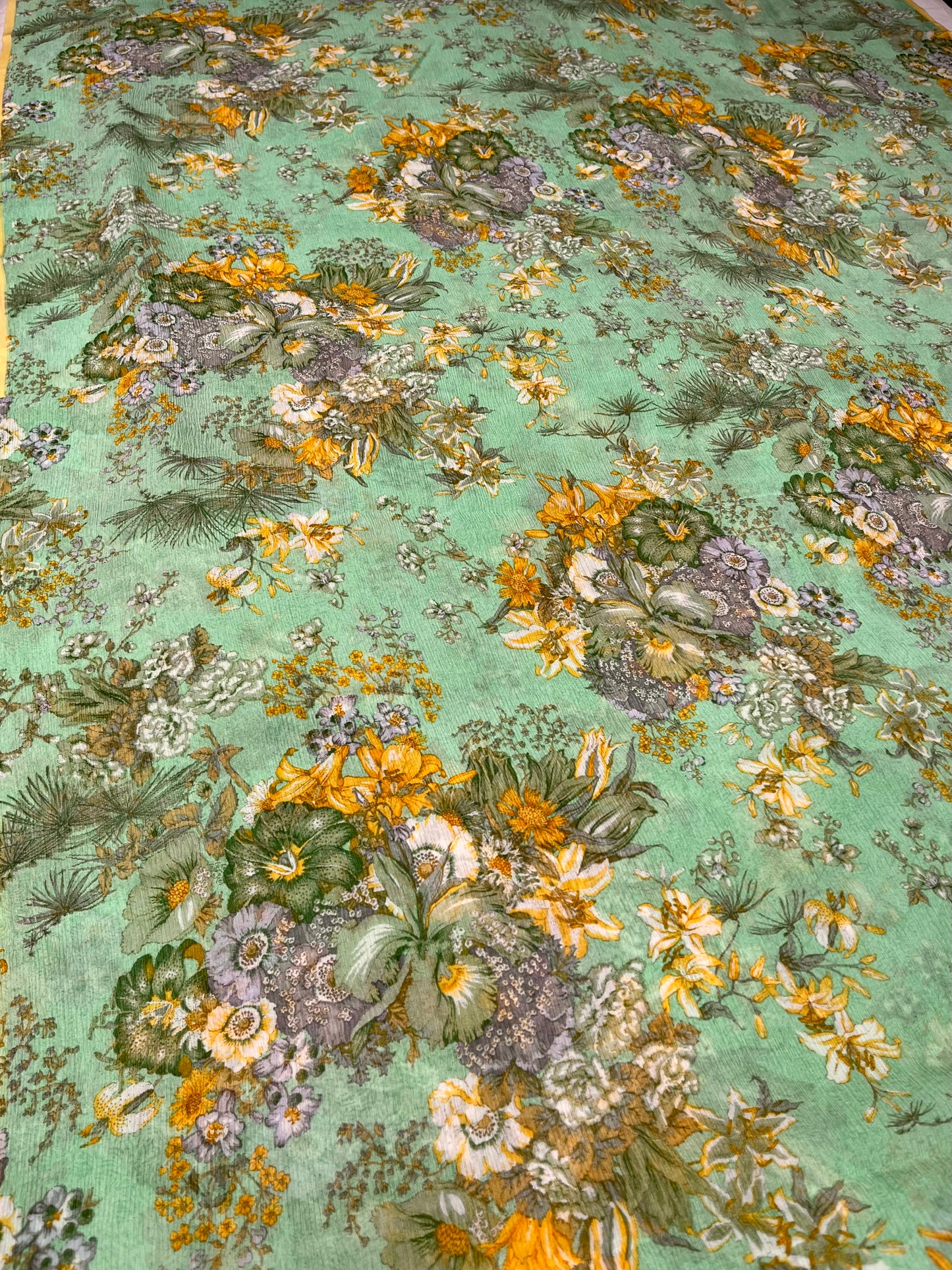 SEA GREEN COLOUR PURE PLATINUM CHIFFON FLORAL PRINTED SAREE WITH CREPE SILK BLOUSE ( DELIVERY IN 15-20 DAYS ) - Kothari Sons