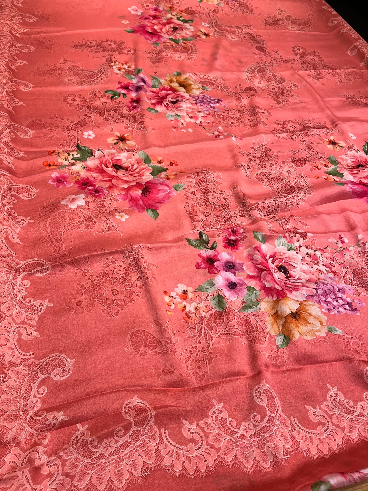 PEACH COLOUR PRINTED SYNTHETIC SAREE WITH UNSTITCHED BLOUSE FOR DRESS CODE