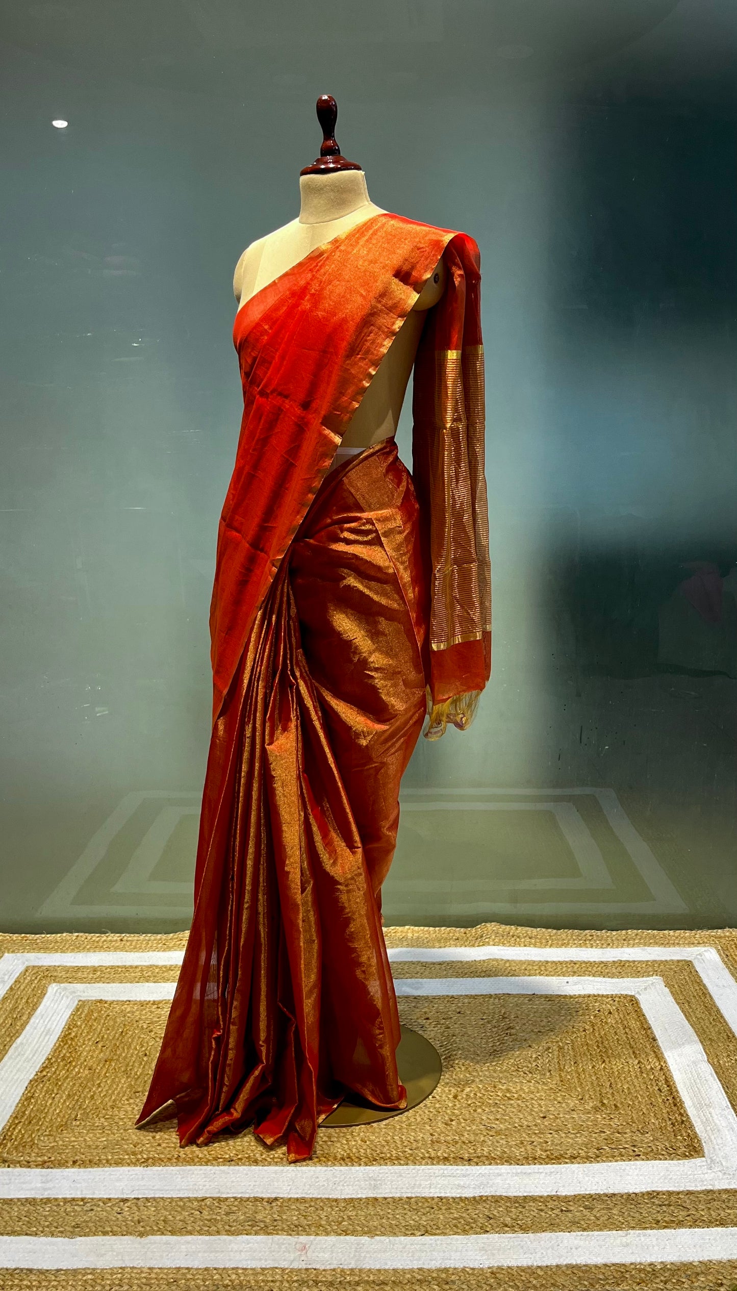 RED COLOUR CHANDERI TISSUE SAREE EMBELLISHED WITH ZARI WEAVES