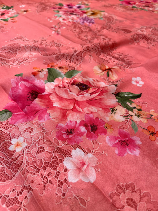 PEACH COLOUR PRINTED SYNTHETIC SAREE WITH UNSTITCHED BLOUSE FOR DRESS CODE