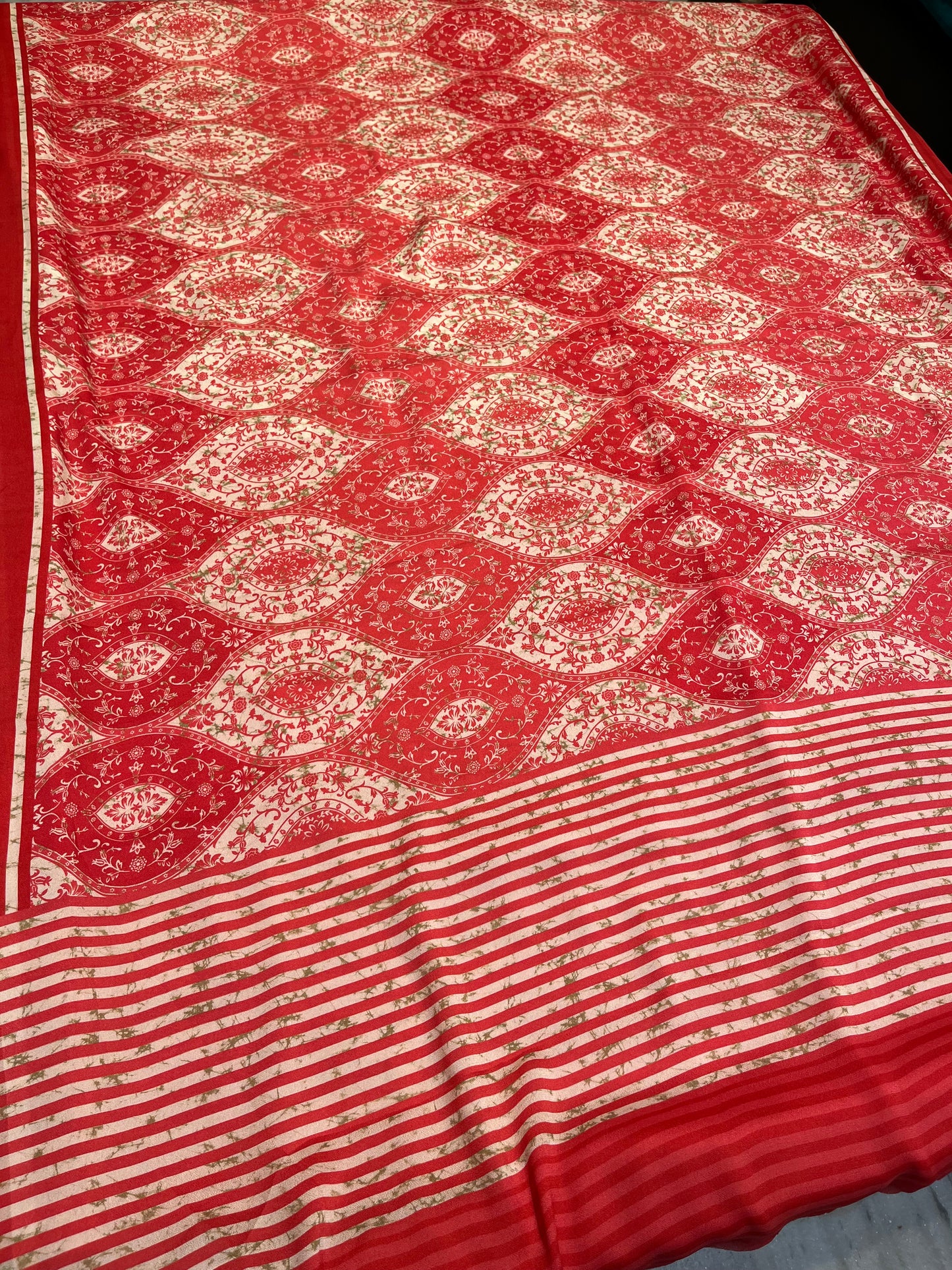 PEACH COLOUR PRINTED SYNTHETIC SAREE WITH UNSTITCHED BLOUSE FOR DRESS CODE - Kothari Sons