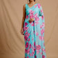 AQUA COLOUR PURE PLATINUM CHIFFON FLORAL PRINTED SAREE WITH SELF PRINTED CREPE SILK BLOUSE - Kothari Sons