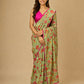 MINT GREEN COLOUR PURE PLATINUM CHIFFON SAREE WITH CREPE SILK BLOUSE - Kothari Sons
