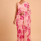 PASTEL PINK COLOUR PURE PLATINUM CHIFFON FLORAL PRINTED SAREE WITH SELF PRINTED CREPE SILK BLOUSE - Kothari Sons