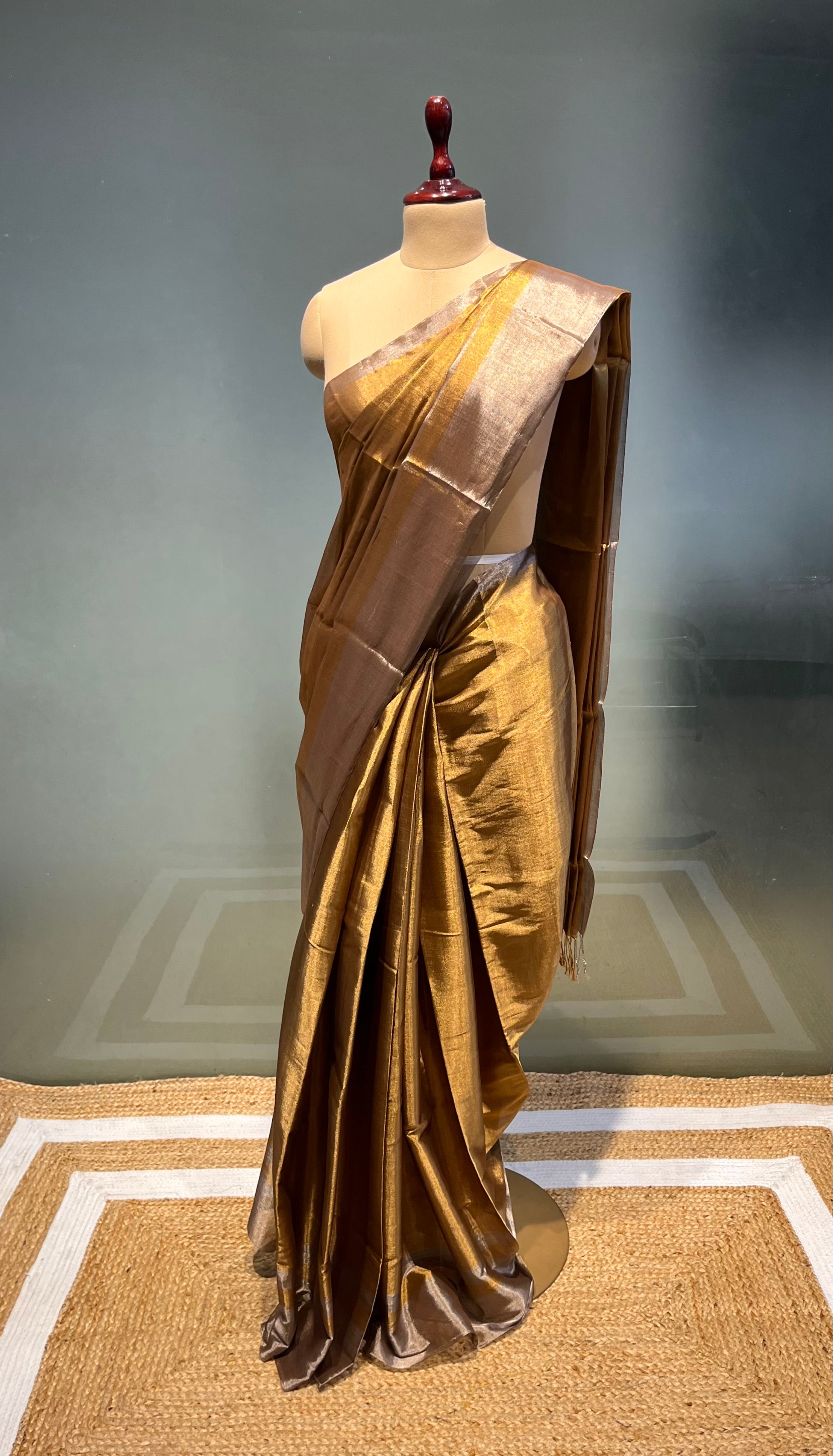 Chanderi Tissue Saree with Thread Embroidery - Sand Brown – Naina Jain