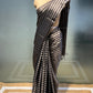 ( DELIVERY IN 15 DAYS ) BLACK & SILVER STRIPED CHANDERI TISSUE SAREE