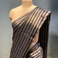 ( DELIVERY IN 15 DAYS ) BLACK & SILVER STRIPED CHANDERI TISSUE SAREE