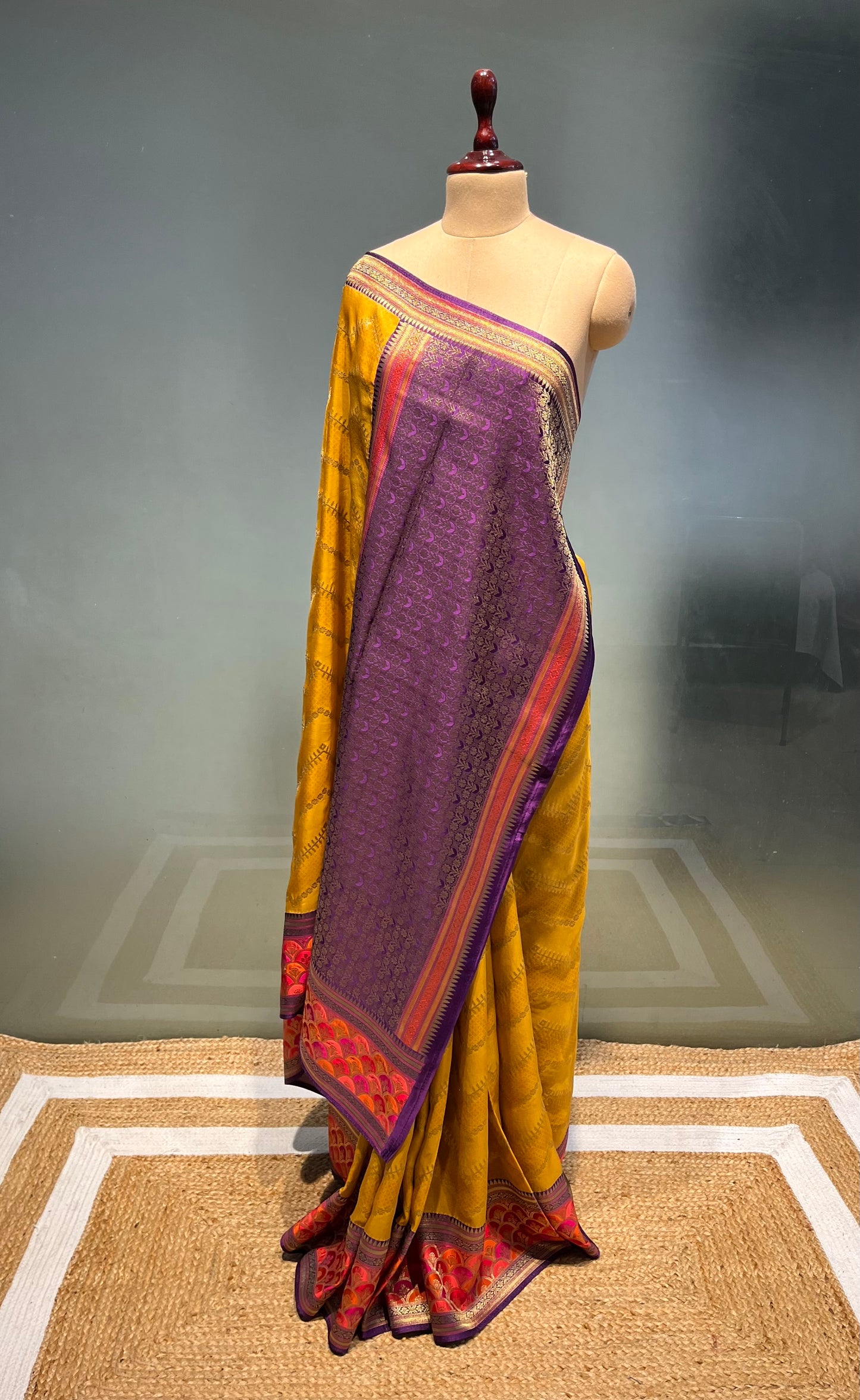 MUSTARD COLOUR GEORGETTE TISSUE SAREE EMBELLISHED WITH ZARI WEAVES
