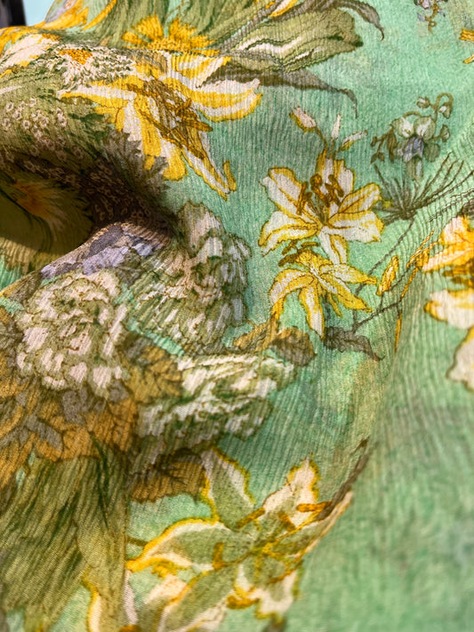 SEA GREEN COLOUR PURE PLATINUM CHIFFON FLORAL PRINTED SAREE WITH CREPE SILK BLOUSE ( DELIVERY IN 15-20 DAYS ) - Kothari Sons