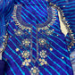 BLUE PURE SILK LEHERIYA UNSTITCHED SUIT WITH ORGANZA DUPATTA & PURE CREPE BOTTOM