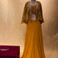 MUSTARD COLOUR GEORGETTE INDOWESTERN PALAZZO PANT WITH CROP TOP & JACKET EMBELLISHED WITH SEQUINS & BEADS WORK