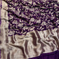 PURPLE COLOUR SILVER ZARI WEAVED GEORGETTE KHADDI SAREE WITH PLAIN BLOUSE AND BOREDR - Kothari Sons