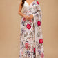 WHITE COLOUR PURE PLATINUM CHIFFON FLORAL PRONTED SAREE WITH CREPE SILK BLOUSE - Kothari Sons
