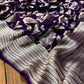 PURPLE COLOUR SILVER ZARI WEAVED GEORGETTE KHADDI SAREE WITH PLAIN BLOUSE AND BOREDR - Kothari Sons