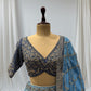 BLUE SHADED BANARASI SILK LEHENGA WITH V-NECK EMBROIDERED BLOUSE & CHIFFON EMBROIDERED DUPATTA