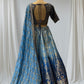 BLUE SHADED BANARASI SILK LEHENGA WITH V-NECK EMBROIDERED BLOUSE & CHIFFON EMBROIDERED DUPATTA