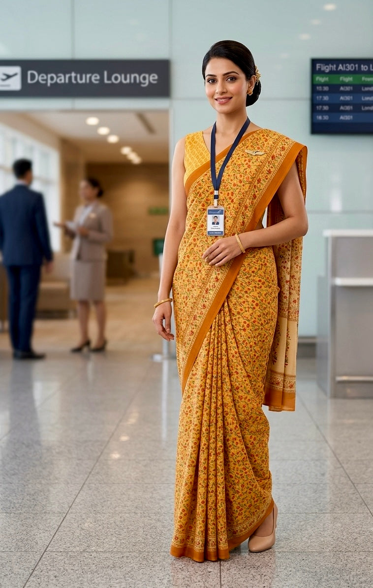 YELLOW COLOUR PRINTED SYNTHETIC SAREE WITH UNSTITCHED BLOUSE FOR DRESS CODE