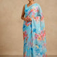 SKY BLUE COLOUR PURE PLATINUM CHIFFON FLORAL PRINTED SAREE WITH SELF PRINTED CREPE SILK BLOUSE - Kothari Sons