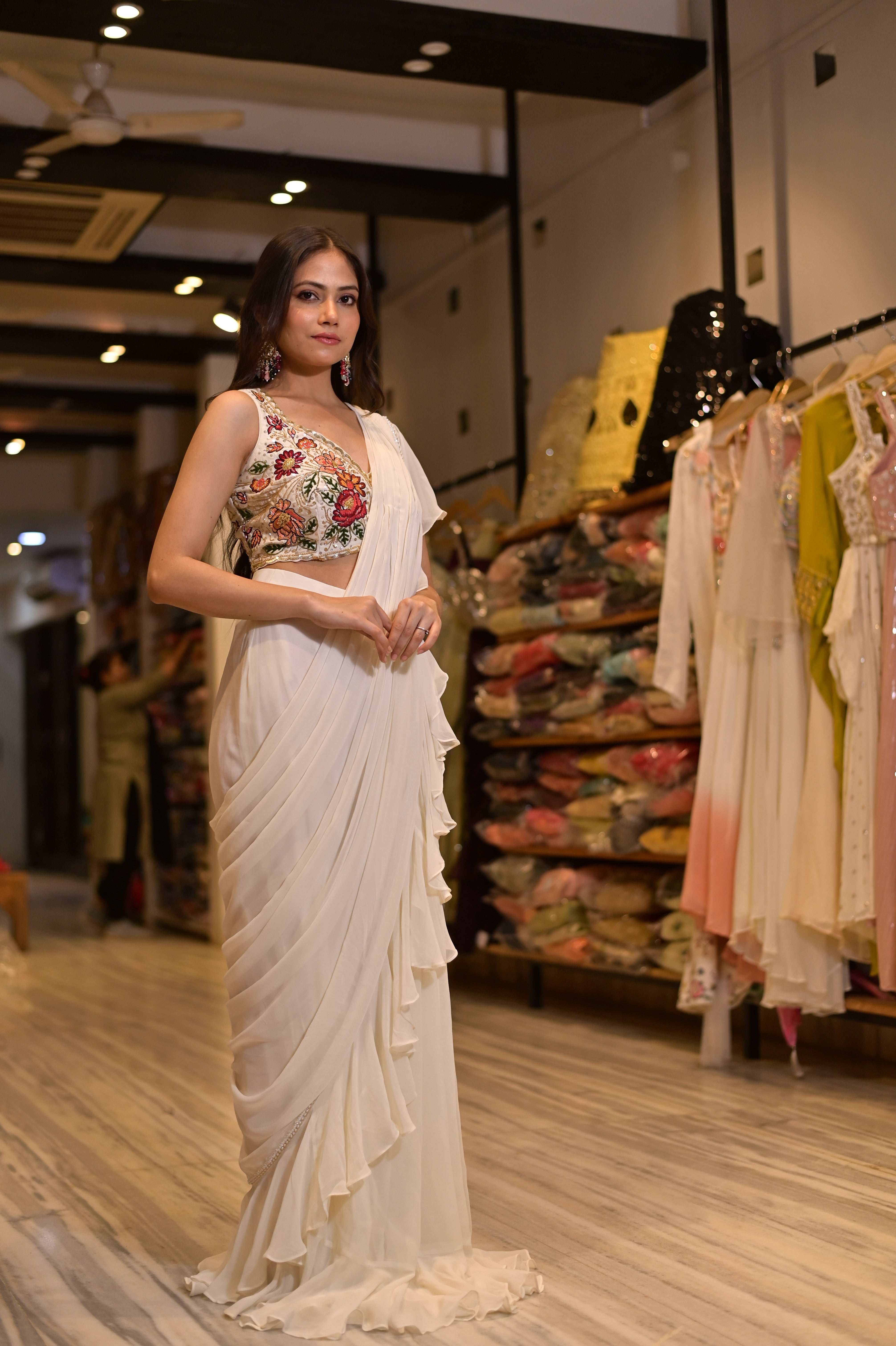 White saree shop for farewell party