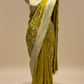 OLIVE GREEN COLOUR SILVER ZARI WEAVED GEORGETTE KHADDI SAREE WITH PLAIN BLOUSE AND BORDER - Kothari Sons