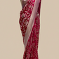 BERRY COLOUR SILVER ZARI WEAVED GEORGETTE KHADDI SAREE WITH PLAIN BLOUSE AND BORDER - Kothari Sons