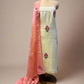 OFF-WHITE GOLD GEORGETTE TISSUE UNSTITCHED SUIT WITH MUGHAL EMBROIDERY & PEACH DUPATTA