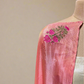OFF-WHITE GOLD GEORGETTE TISSUE UNSTITCHED SUIT WITH MUGHAL EMBROIDERY & PEACH DUPATTA