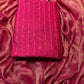 FUCHSIA CHANDERI SILK UNSTITCHED SUIT WITH ANCHORING AND SEQUINS WORK & TISSUE DRILL DUPATTA