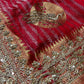 (Deliver in 20 Days) RED CREPE TISSUE BRIDAL SAREE WITH ZARDOZI BORDER AND PEACOCK MOTIFS