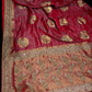 (Deliver in 20 Days) RED CREPE TISSUE BRIDAL SAREE WITH ZARDOZI BORDER AND PEACOCK MOTIFS