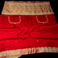 (Deliver in 20 Days) RED CREPE TISSUE BRIDAL SAREE WITH ZARDOZI BORDER AND PEACOCK MOTIFS