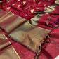 MAROON COLOUR PURE COTTON SILK MAHESHWARI SAREE WITH ZARI BORDER