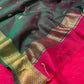 RANI COLOR PURE COTTON SILK MAHESWARI SAREE WITH CONTRAST PALLA & ZARI BORDER