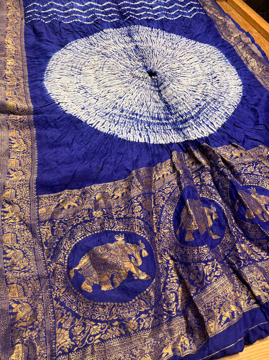 BLUE COLOUR ART DOLA SILK SAREE WITH ZARI BORDER & PALLA - Kothari Sons