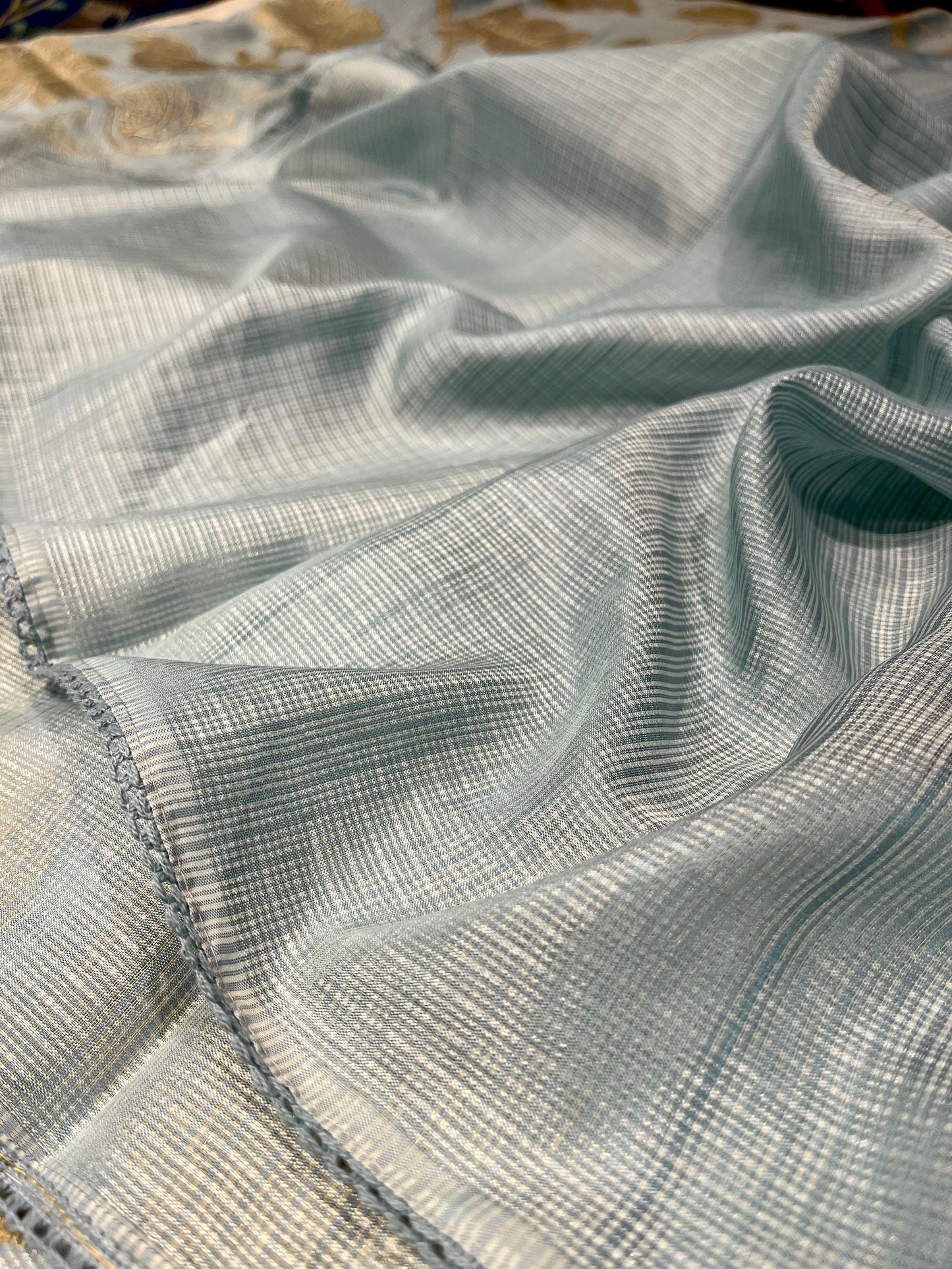 AQUA COLOUR KOTA SAREE WITH APPLIQUE WORK