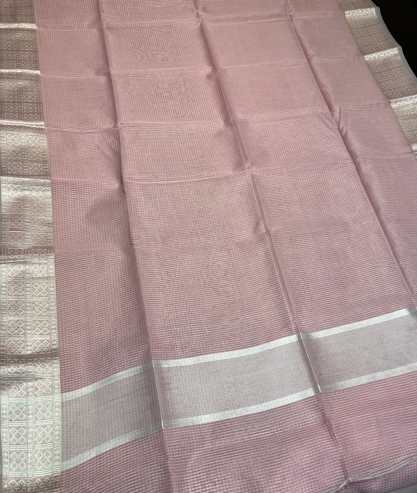 PINK COLOUR CHECK MAHESHWARI SAREE WITH BORDER & UNSTITCHED BLOUSE