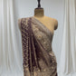 DUSTY WINE COLOR, GEOGETTE TISSUE SAREE WITH SEQUINS, PEARL & CUTDANA EMBROIDERY, PAISLEY MOTIFS ARE PLACED ON  SHOULDER AND PALLA.