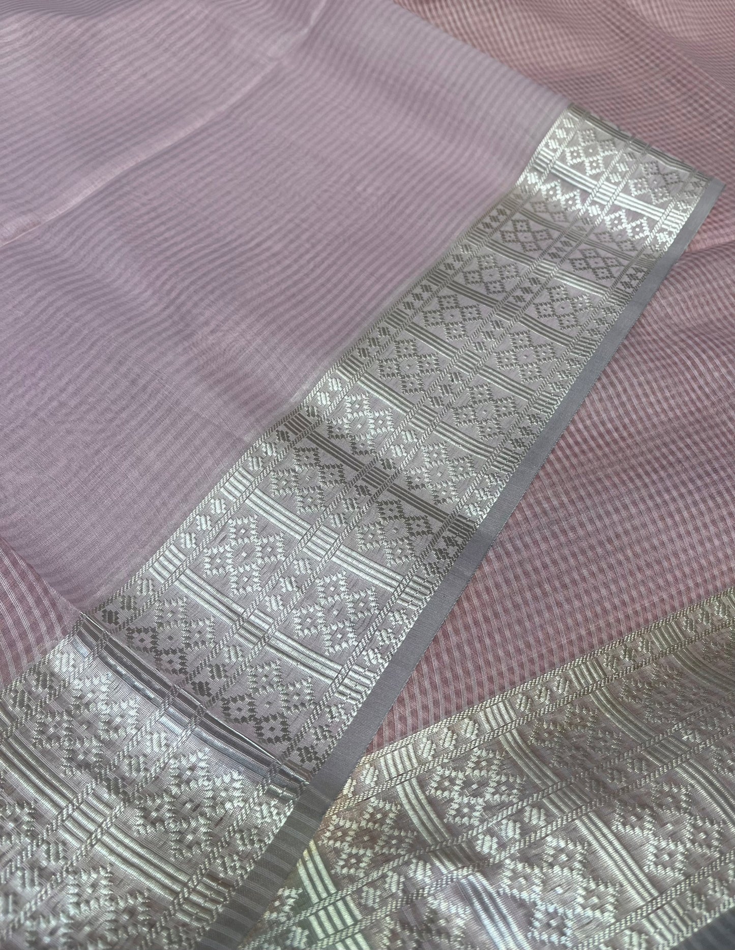 PINK COLOUR CHECK MAHESHWARI SAREE WITH BORDER & UNSTITCHED BLOUSE