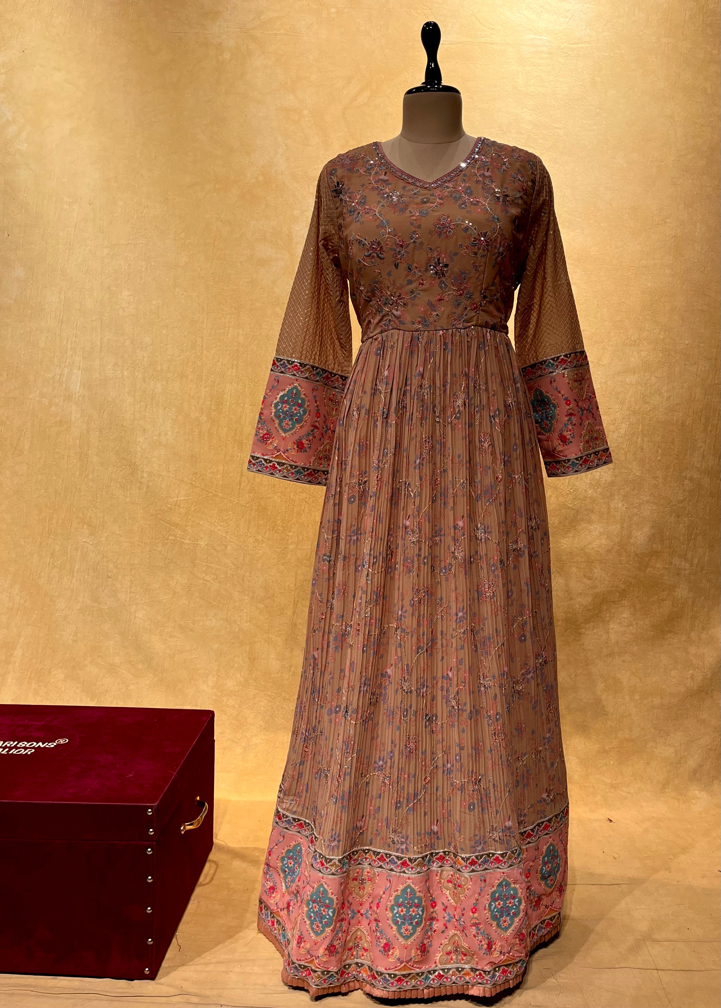 Elegant Designer Indian orange color silk full sleeve Gowns | Full sleeve  gowns, Silk gown, Gowns