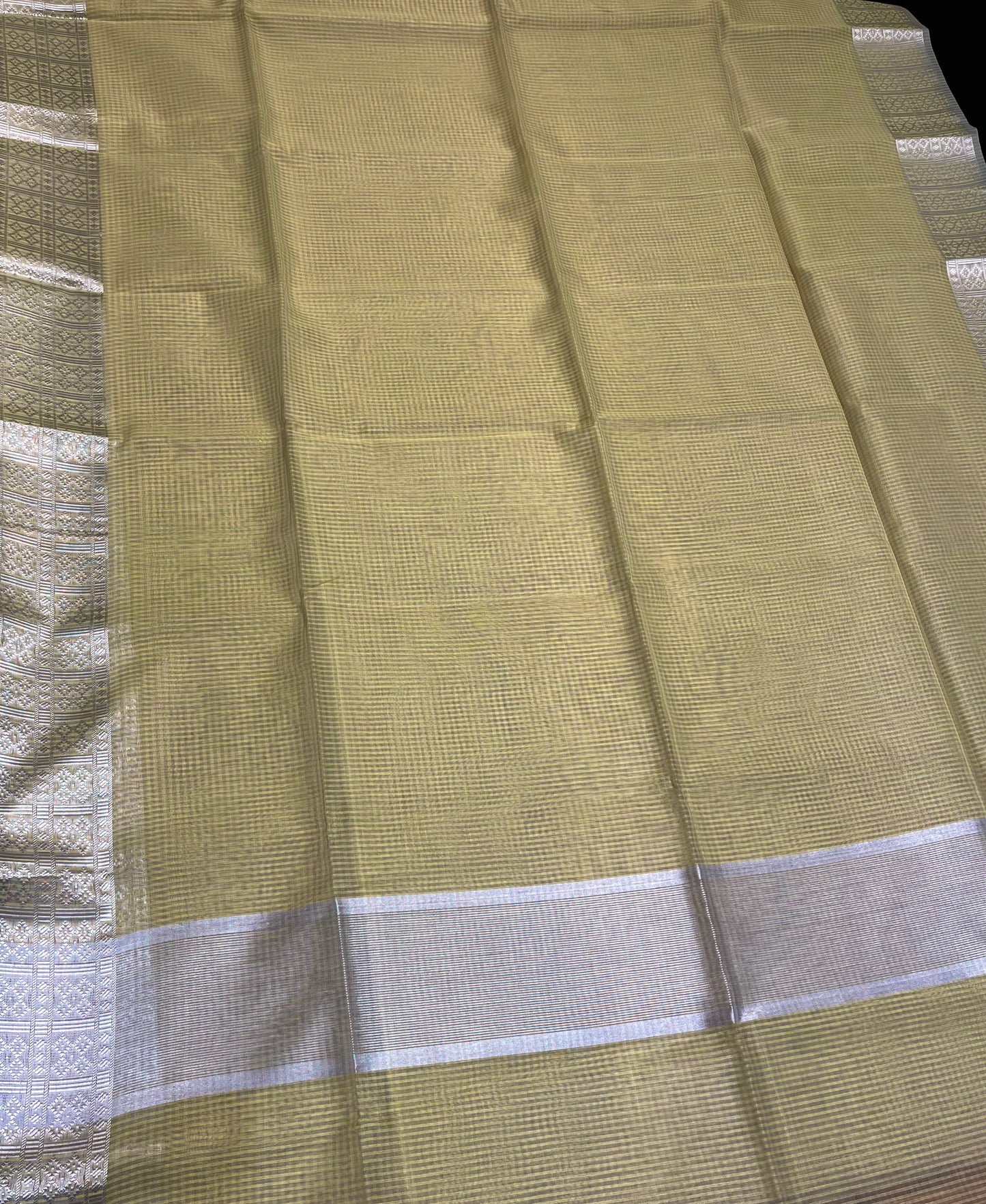 LEMON COLOUR CHECK MAHESHWARI SAREE WITH BORDER & UNSTITCHED BLOUSE ( UNIFORM SAREE )