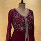 WINE COLOUR INDOWESTERN GEORGETTE SKIRT WITH EMBROIDERED SHRUG EMBELLISHED WITH CUTDANA & RESHAM WORK