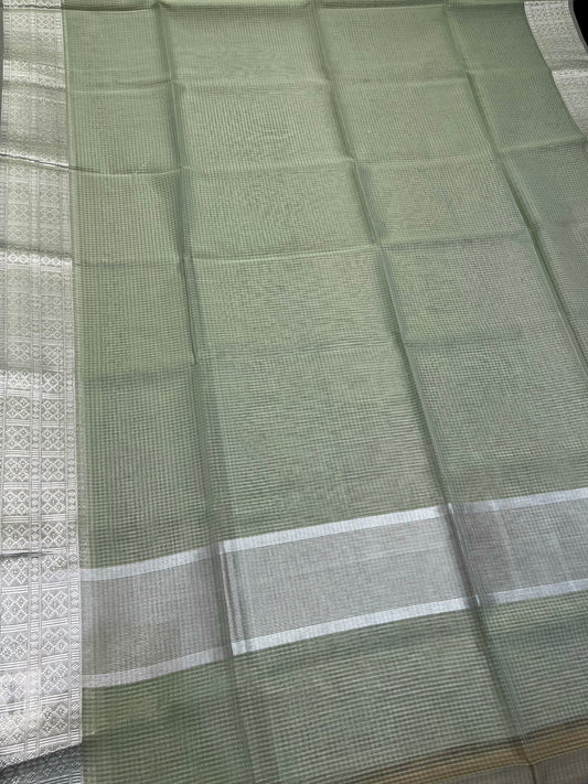 PISTA COLOUR CHECK MAHESHWARI SAREE WITH BORDER & UNSTITCHED BLOUSE