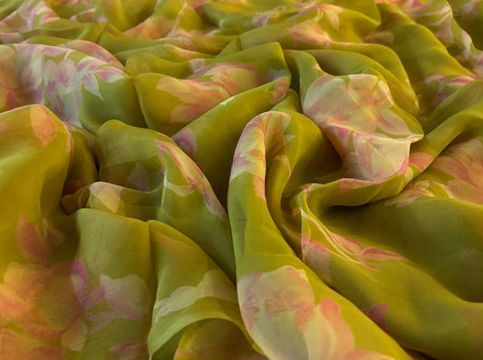 ( DELIVERY IN 20 DAYS ) OLIVE COLOUR PRINTED CHIFFON SAREE