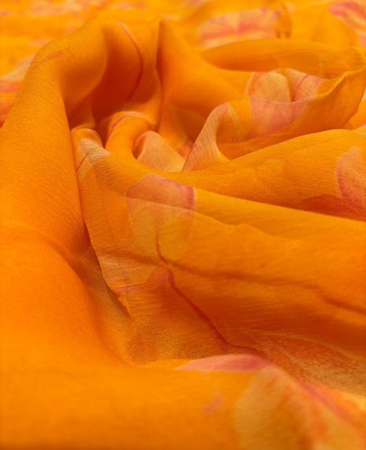 MUSTARD COLOUR PRINTED CHIFFON SAREE
