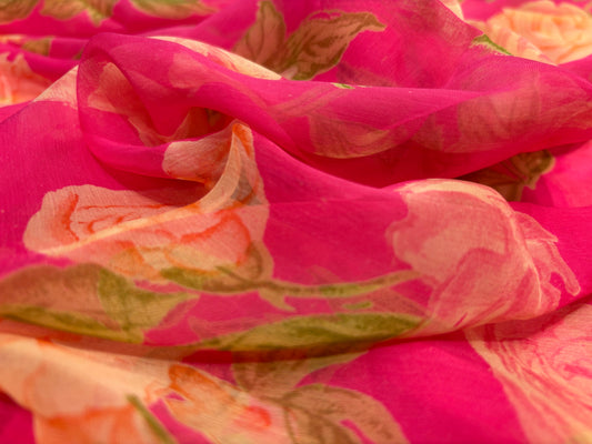 RASPBERRY PINK PRINTED CHIFFON SAREE
