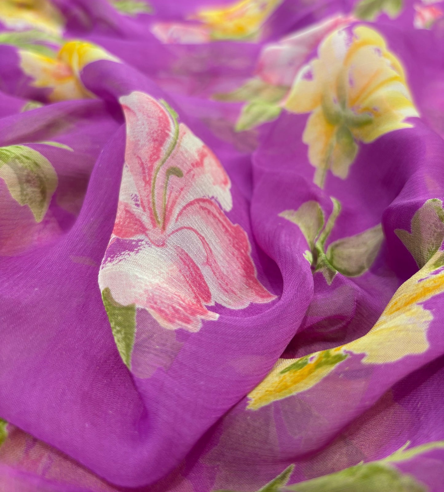 ORCHID PURPLE PRINTED CHIFFON SAREE